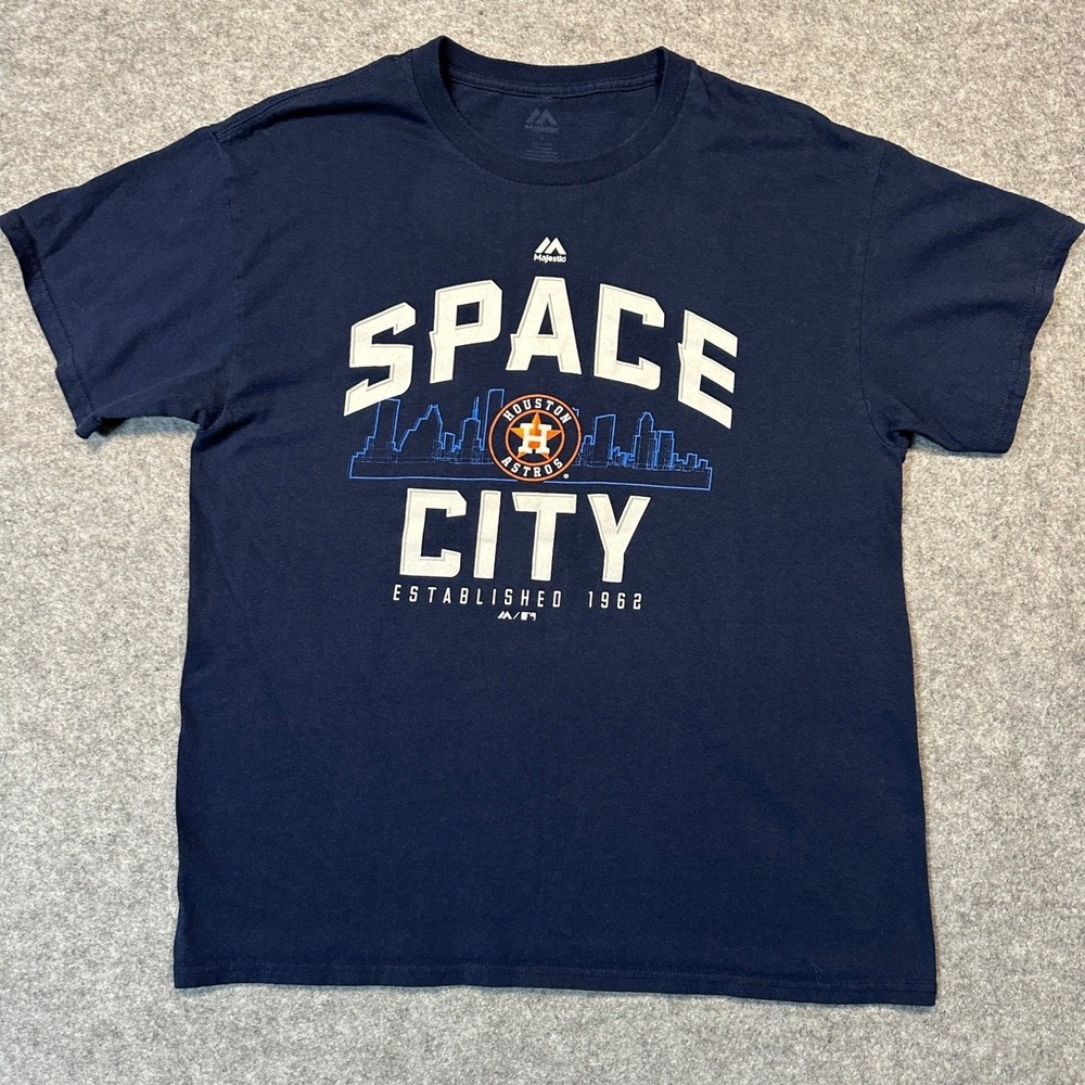 Majestic Houston Astros Space City T-Shirt Mens Large Navy Blue MLB Baseball Tee
